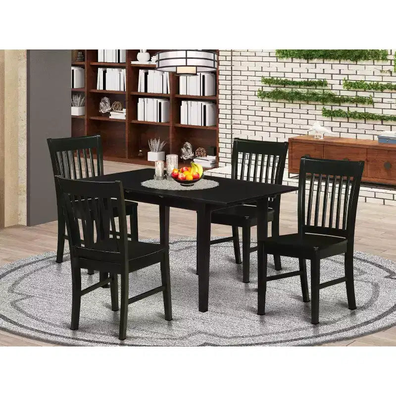 5-Piece Black Finish Solid Wood Top - Rectangular Dining Room Set - Seats 4