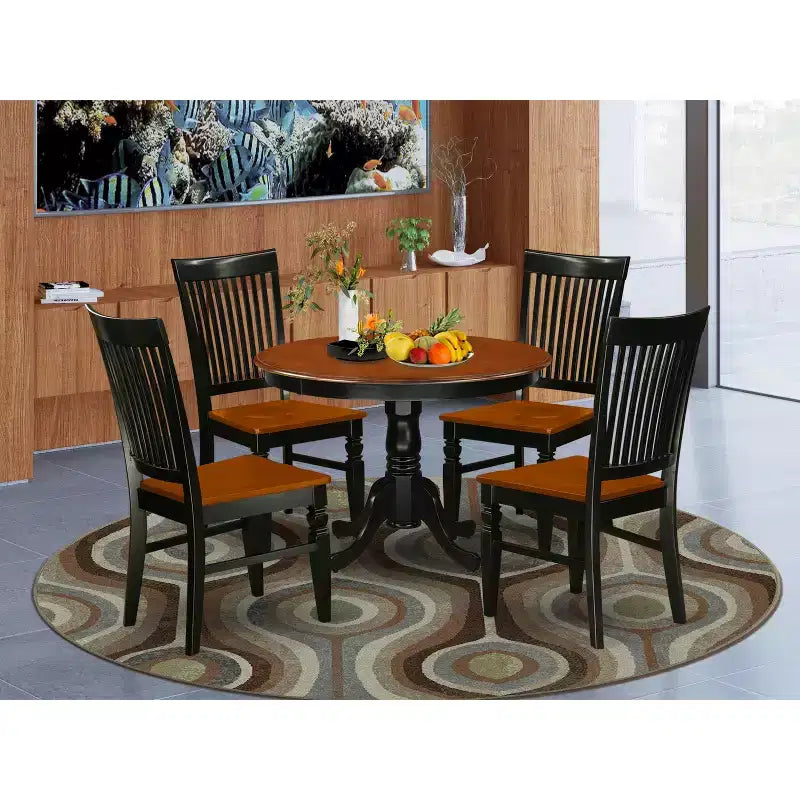 Modern Round Dining Set - 5 Piece Kitchen Table & Chair Set - 42 Inch Table, Black Cherry Finish