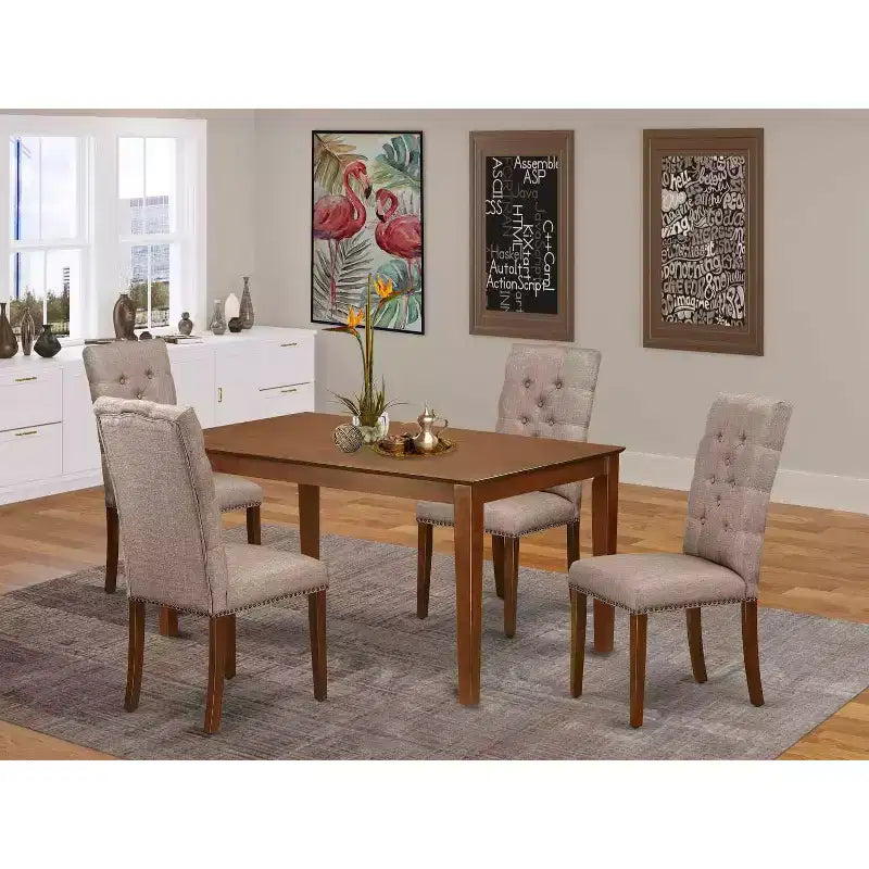 HomeStock 5-Pc Mahogany Finish Solid Wood Top - Rectangular Dining Room Set - Seats 4