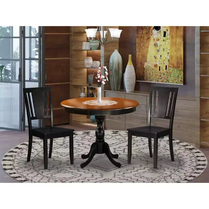 HomeStock 3-Piece Black and Cherry Finish Solid Wood Top-Dining Room Set-Seats 4