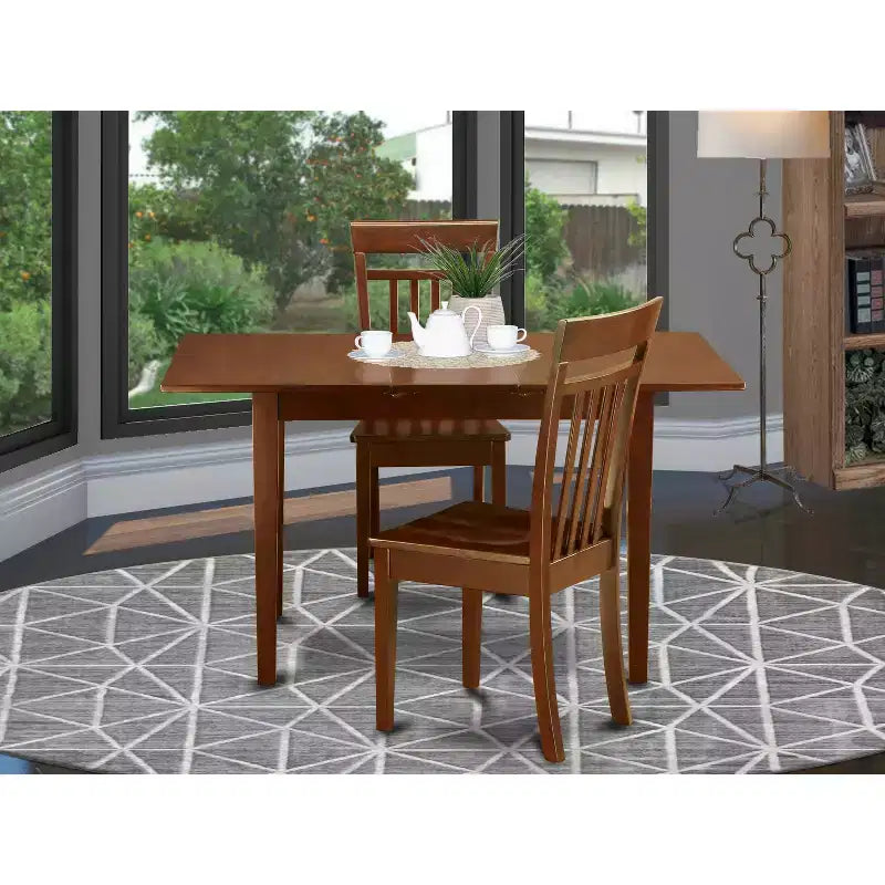 Victorian Dining Set - 3 Piece Table & Chair Set - 32x54 Inch Rectangle Table - Mahogany Finish