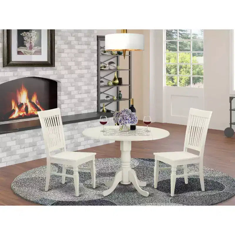 HomeStock 3-Pc Buttermilk and Cherry Solid Wood Top - Dining Room Set - Seats 4