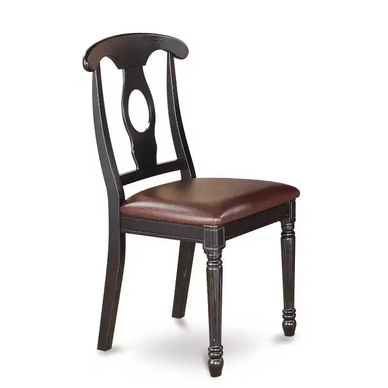 HomeStock 7-Piece Square Black & Cherry Finish Solid Wood Top Dining Table with 6-Chairs