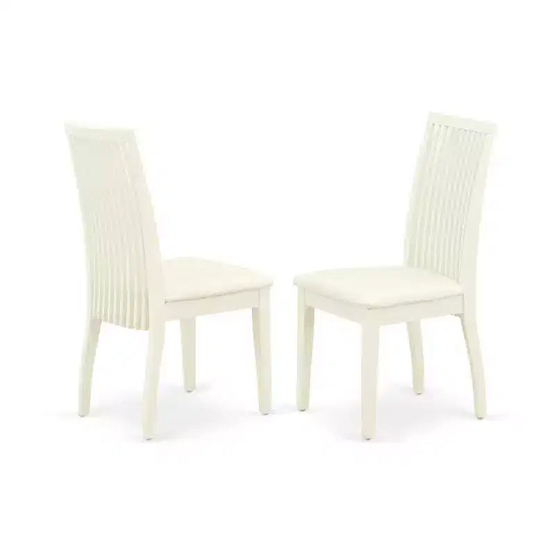 HomeStock 5-Piece Linen White Finish Solid Wood Top Dining table with 4 Chairs with Slat Back
