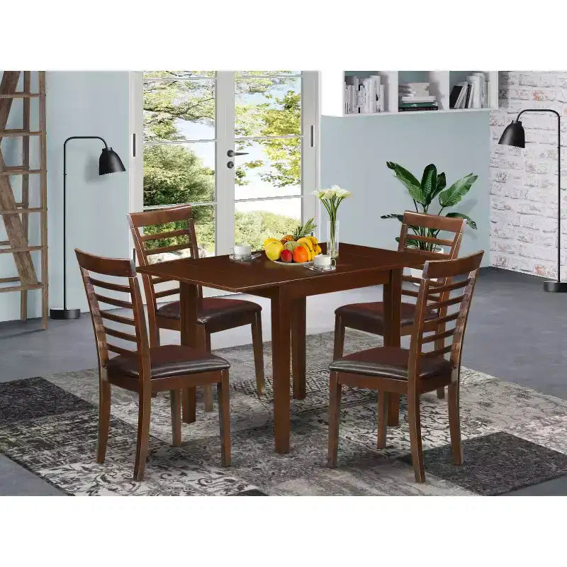 5-Piece Mahogany Finish Solid Wood Top - Dining Room Set - Seats 4