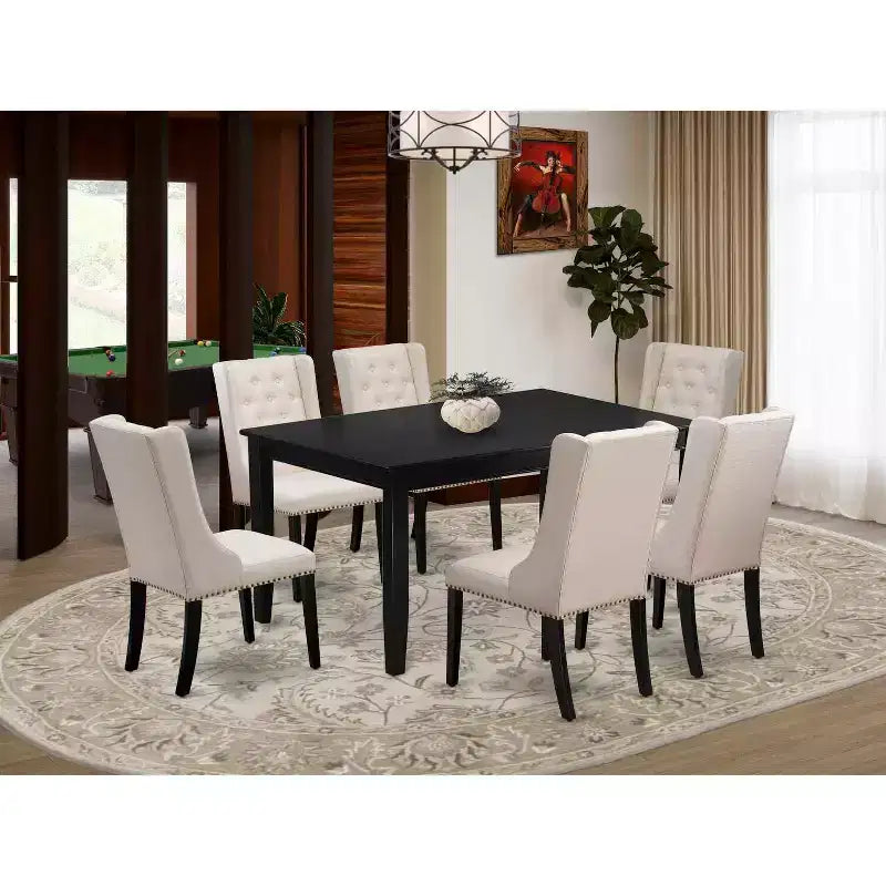 HomeStock 7-Piece Rectangle Black Finish Solid Wood Top Dining Table with 6 Chairs