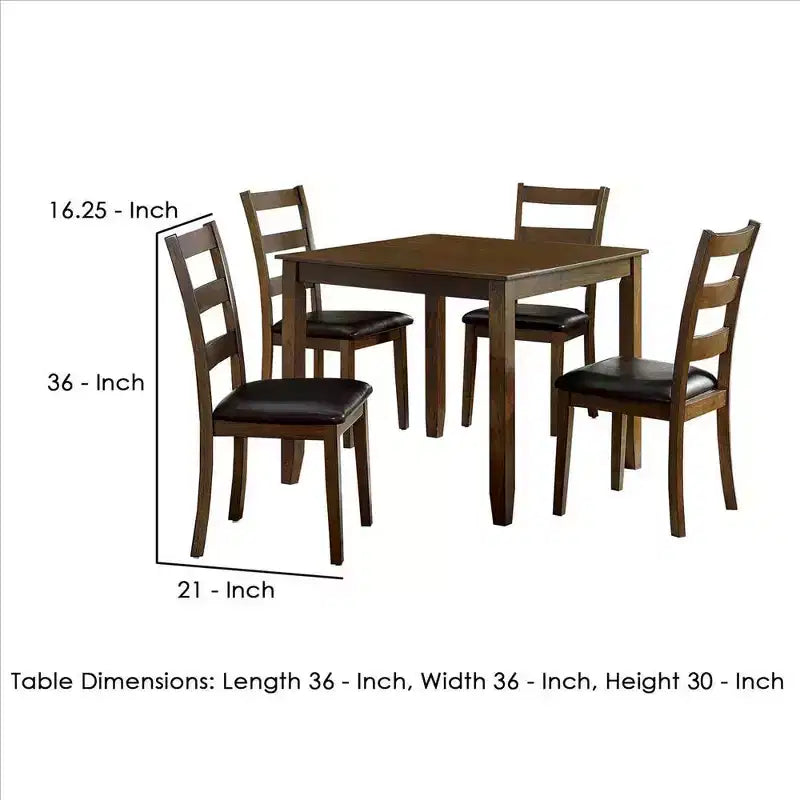 Royal Hampton 5 Piece Dining Table Set with Leatherette Seating, Brown
