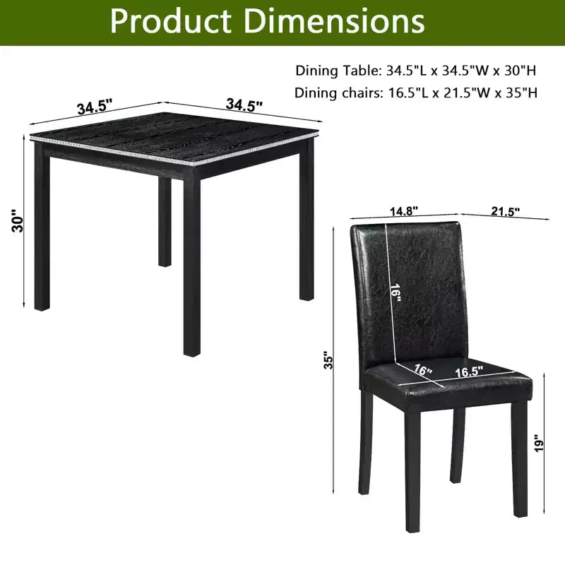 CLIHOME 5-Piece Wooden Dining Table Set, Kitchen Crystal Decoration Table Set with Square Table and 4 Upholstered Chairs