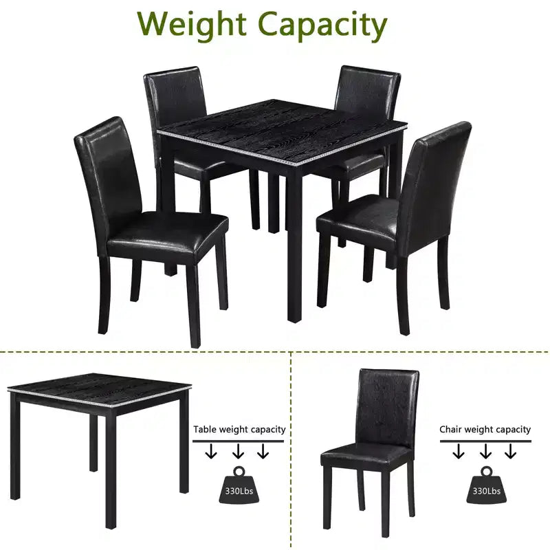 CLIHOME 5-Piece Wooden Dining Table Set, Kitchen Crystal Decoration Table Set with Square Table and 4 Upholstered Chairs
