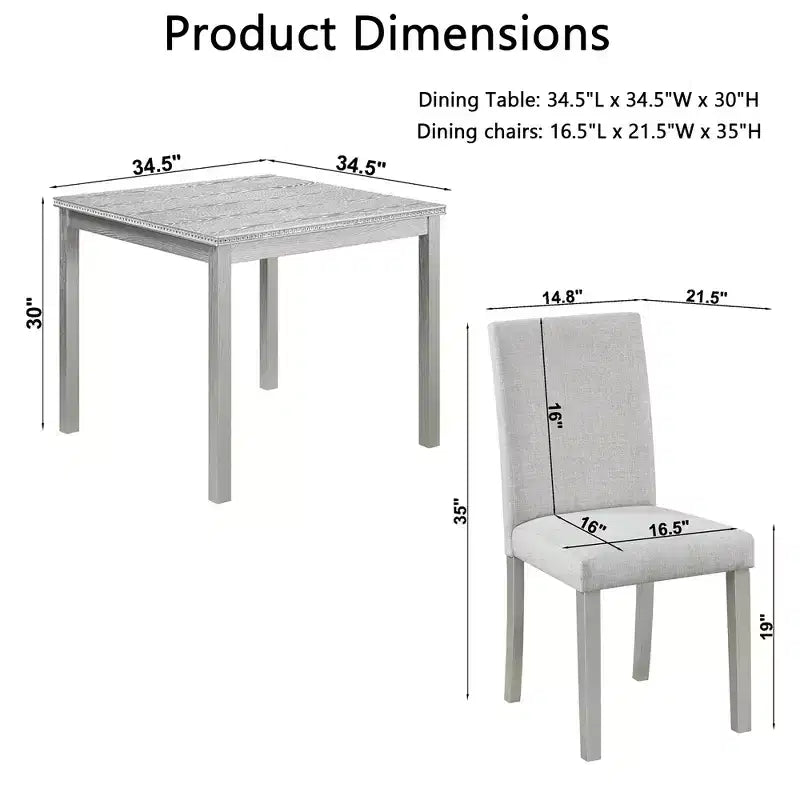 CLIHOME 5-Piece Wooden Dining Table Set, Kitchen Crystal Decoration Table Set with Square Table and 4 Upholstered Chairs
