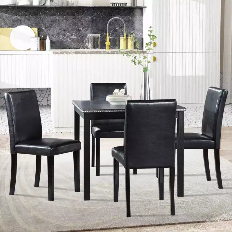 CLIHOME 5-Piece Wooden Dining Table Set, Kitchen Crystal Decoration Table Set with Square Table and 4 Upholstered Chairs