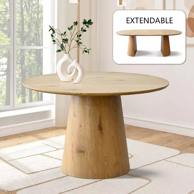47-83 Extendable Dining Table Set for 4, Natural Wood-Tone Table and 4 Chenille Chairs with Metal Legs, Ideal for Kitchen-Panipeachy