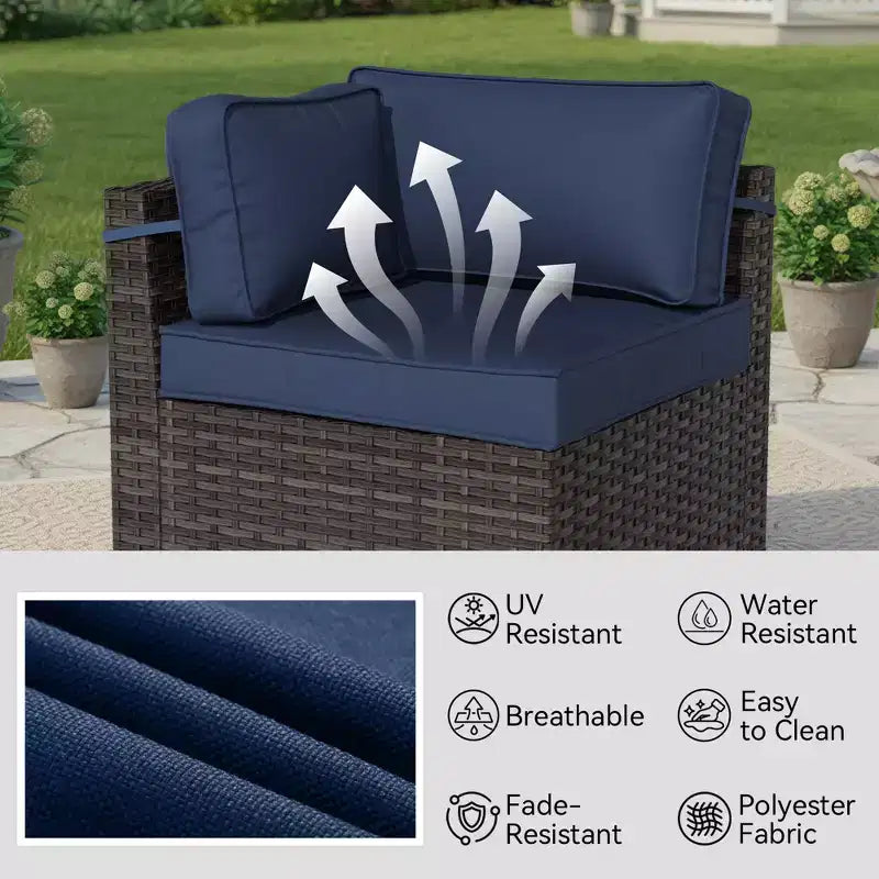 UPTIOT Premium Outdoor Sofa Set with Corner Loungers, Accent Chairs & Grey Convertible Fire Table for Ultimate Patio Comfort