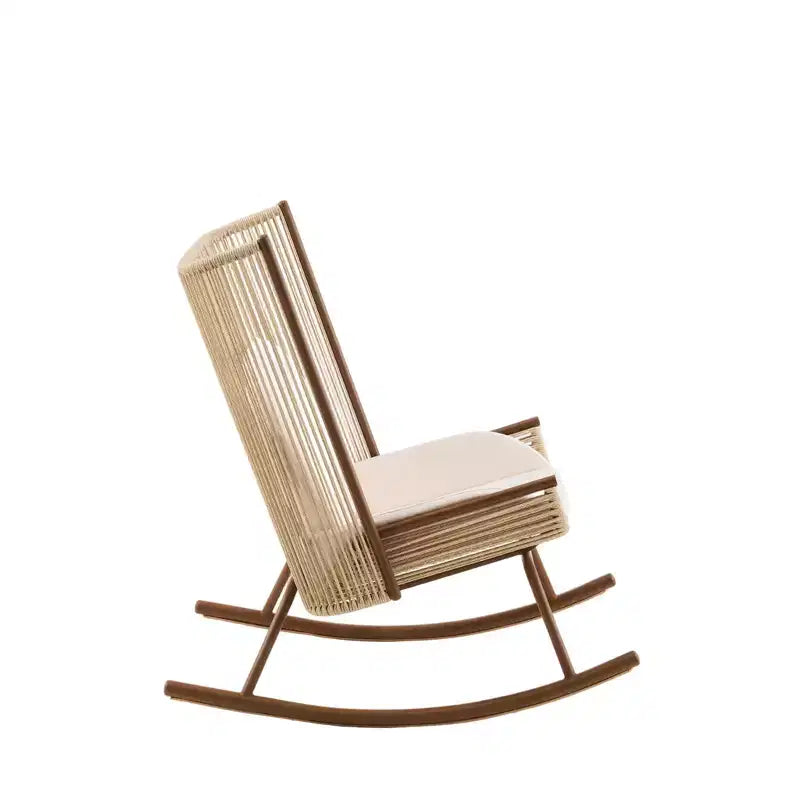 Christopher Knight Home Ved Farmhouse 3 Piece Patio Dining Set with Acacia Wood Table and Iron Rocking Chairs