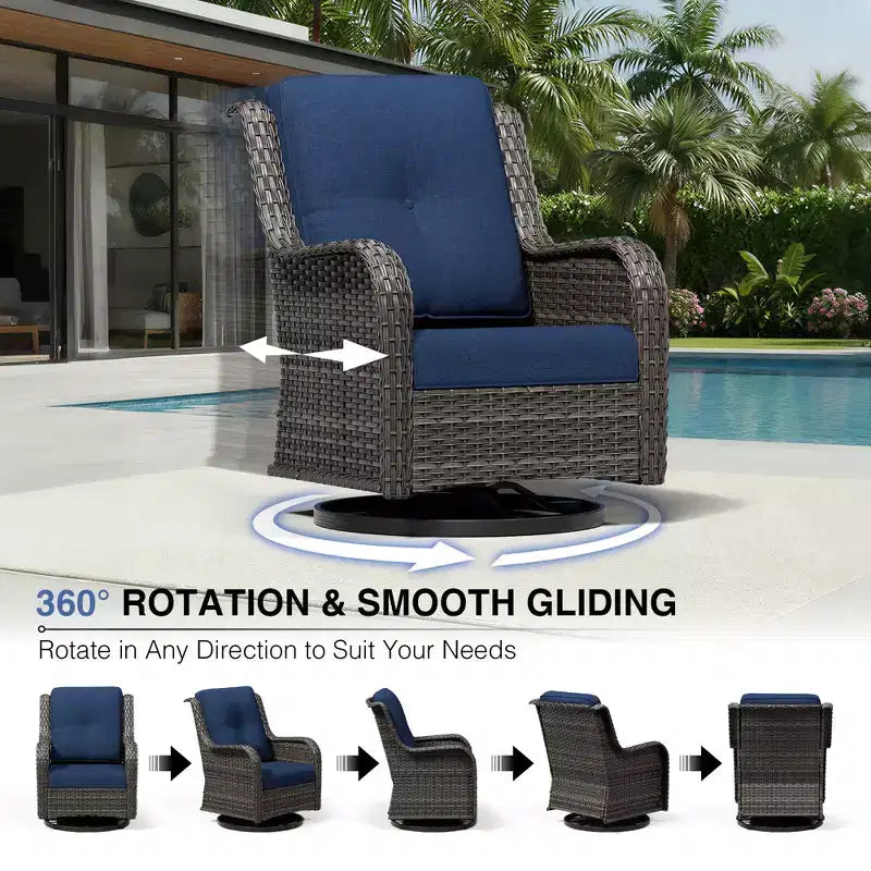 UPTIOT Premium Outdoor Lounge Set with Sofa, Swivel Chairs, and Ottoman for Ultimate Comfort and Style