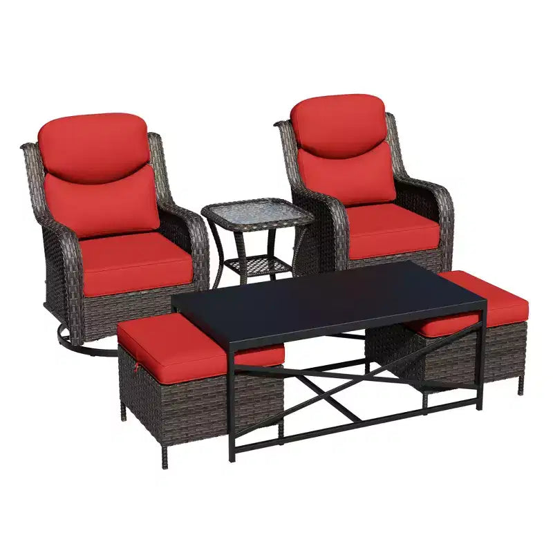 UPTIOT Outdoor Rocking Chair Set with Ottomans and Tables