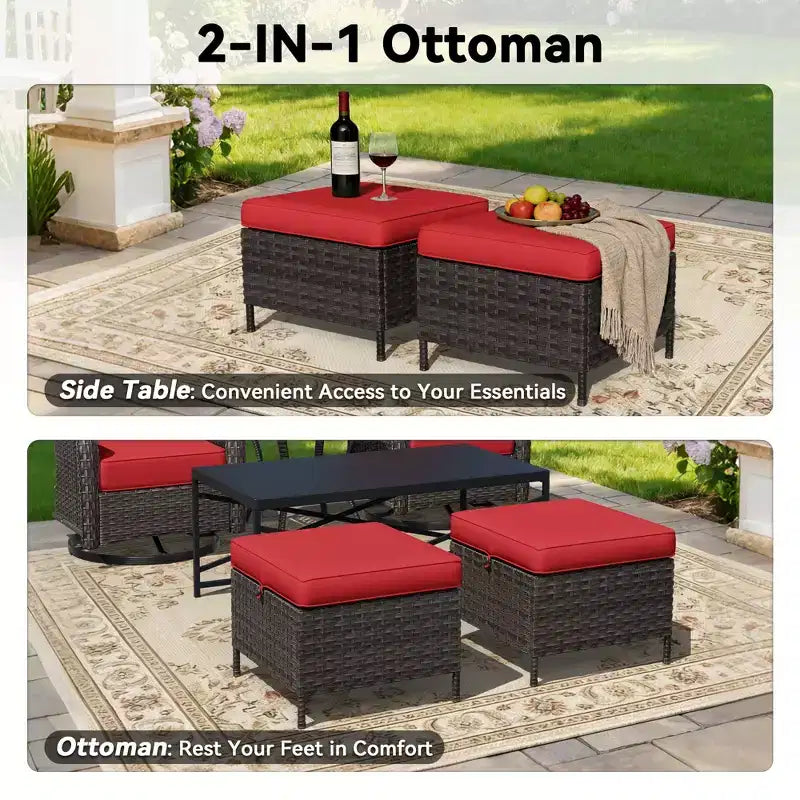 UPTIOT Outdoor Rocking Chair Set with Ottomans and Tables