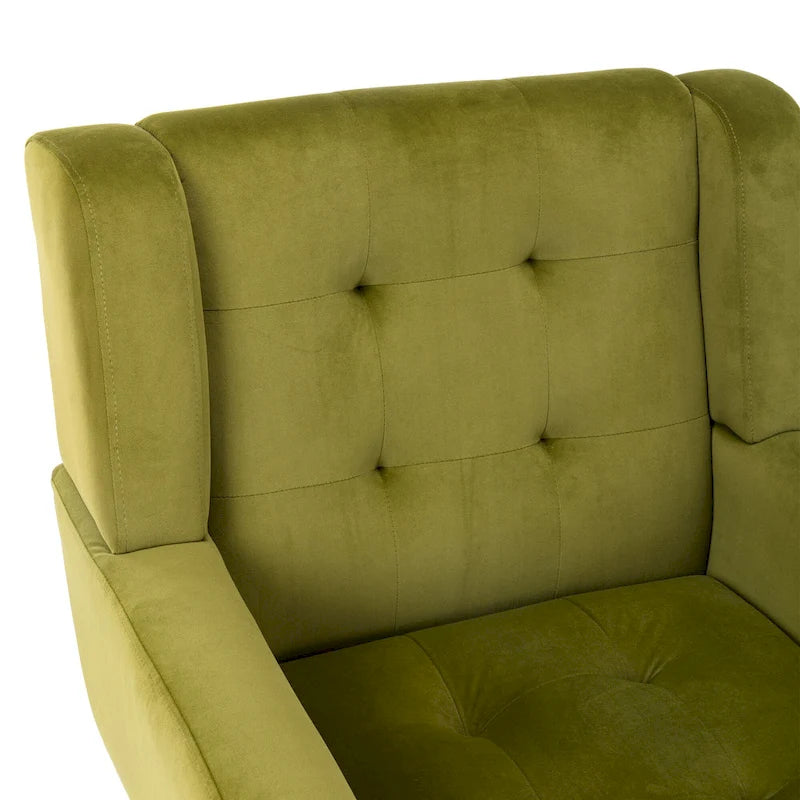 Velvet Button-Tufted Accent Chair with Wing Sides & Solid Wood Legs