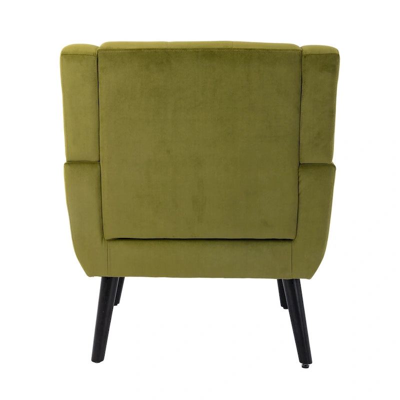 Velvet Button-Tufted Accent Chair with Wing Sides & Solid Wood Legs