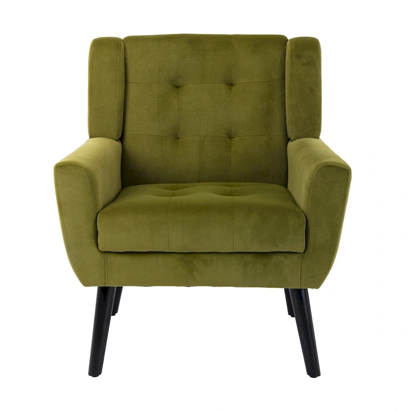 Velvet Button-Tufted Accent Chair with Wing Sides & Solid Wood Legs