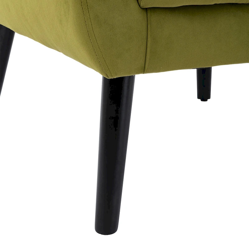 Velvet Button-Tufted Accent Chair with Wing Sides & Solid Wood Legs