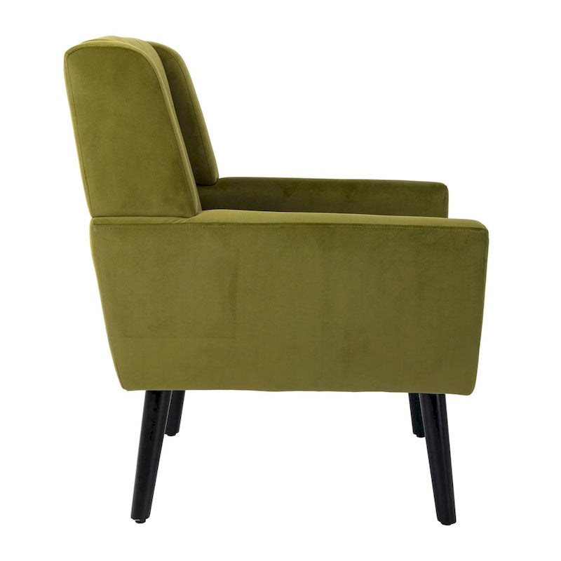 Velvet Button-Tufted Accent Chair with Wing Sides & Solid Wood Legs