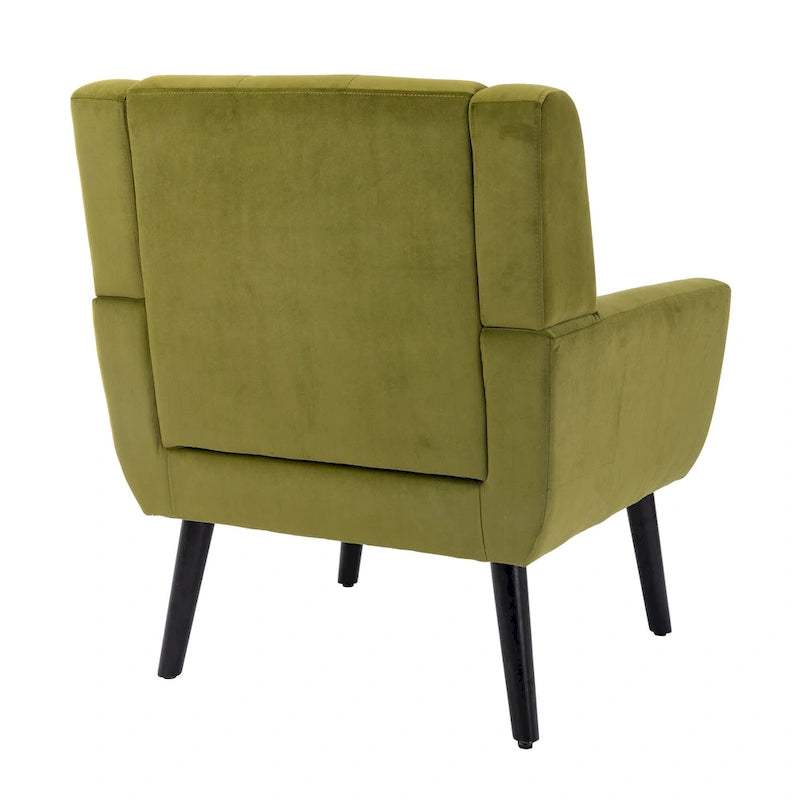 Velvet Button-Tufted Accent Chair with Wing Sides & Solid Wood Legs