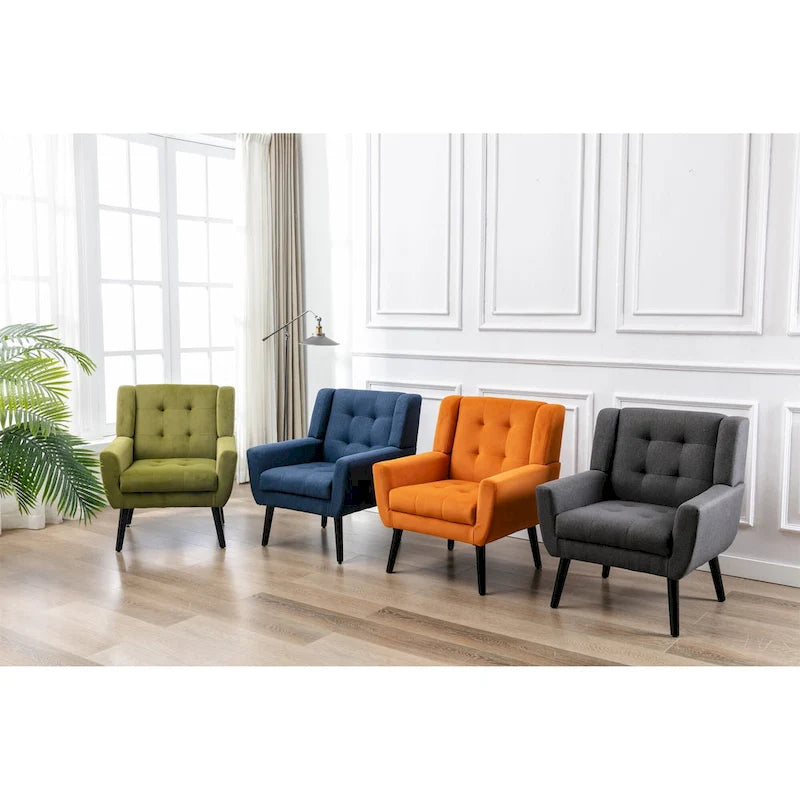 Velvet Button-Tufted Accent Chair with Wing Sides & Solid Wood Legs