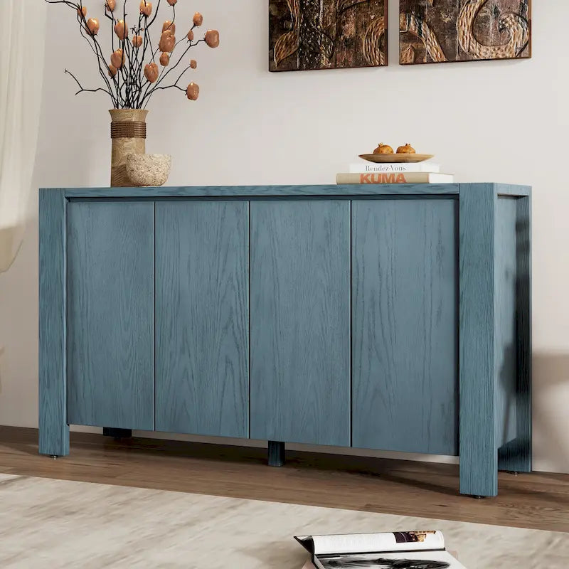 4-Door Sideboard with Oak Veneer & Distressed Finish