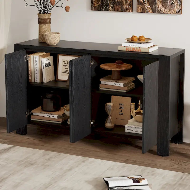 4-Door Sideboard with Oak Veneer & Distressed Finish