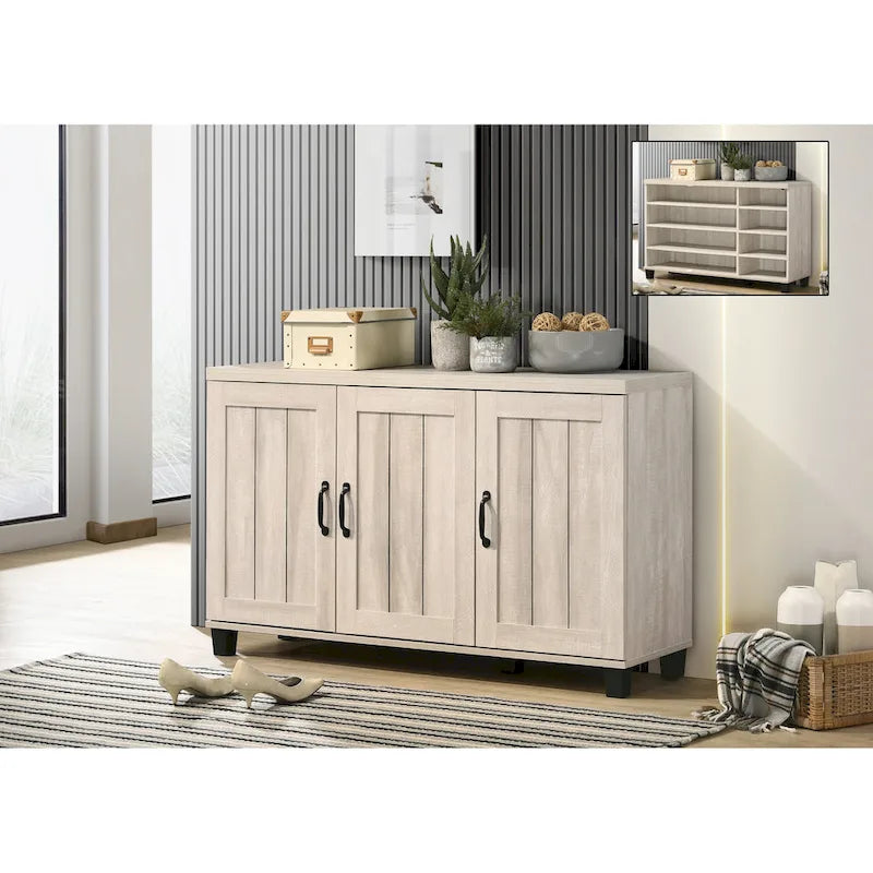 3-Door Shoe Cabinet with 6 Adjustable Shelves & Wood-Grain Finish – Hallway Storage