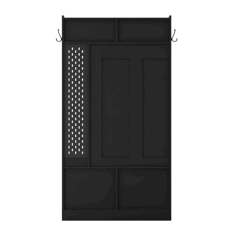 4-in-1 Entryway Hall Tree with 6 Hooks, Open Shelves, Drawers & Shoe Rack