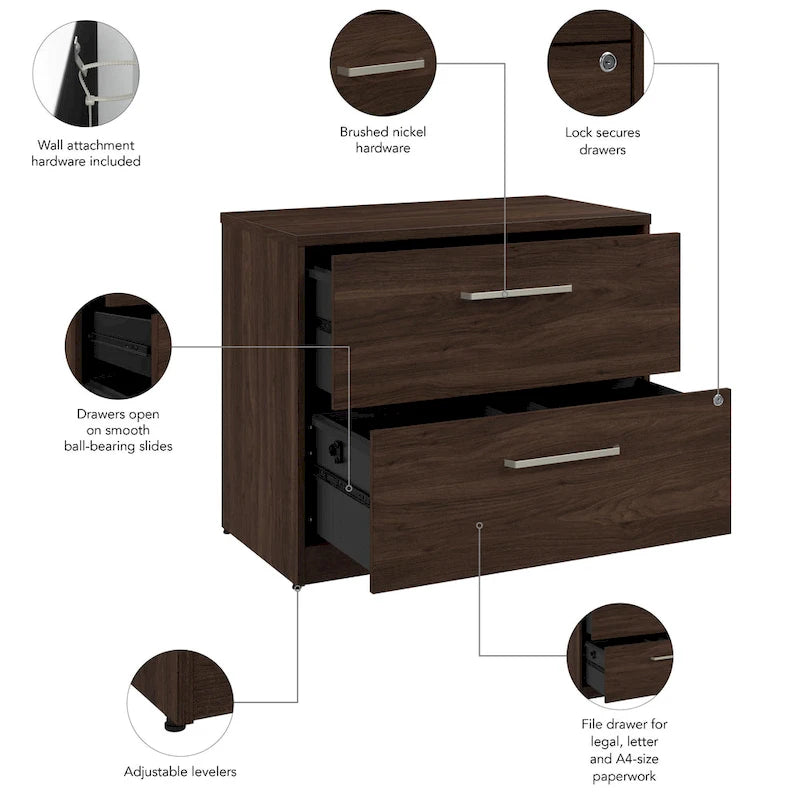 2-Drawer Lateral File Cabinet with Locking Drawers & Full-Extension Ball Bearing Slides