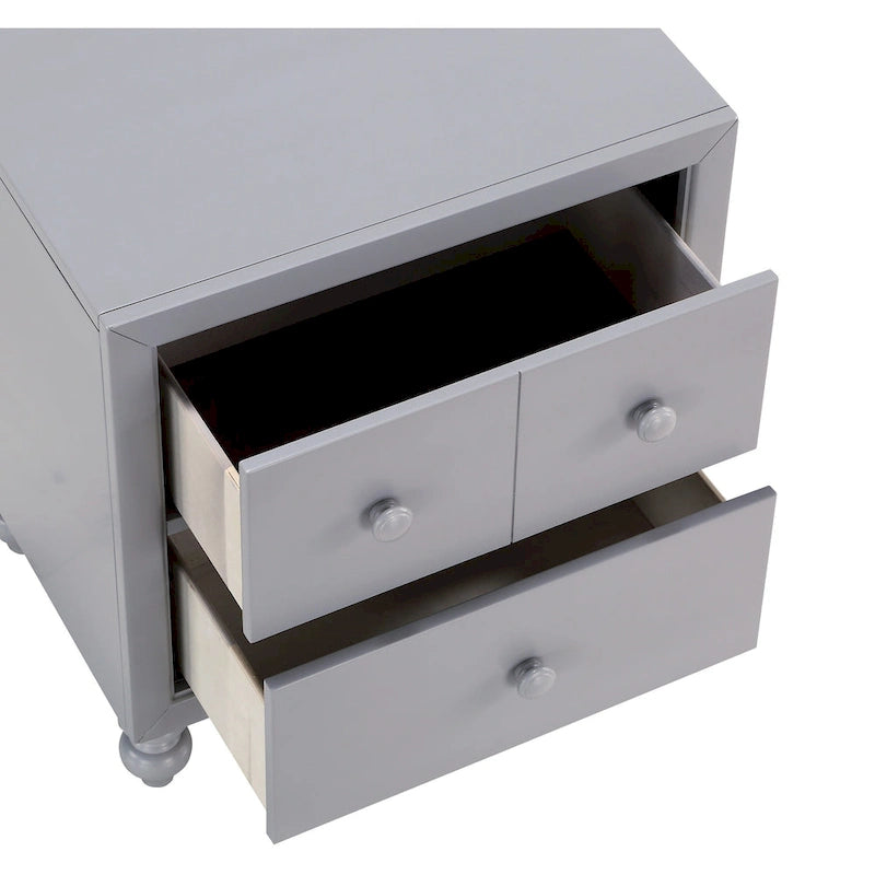 1pc Nightstand of Drawers Wood knobs Turned Feet