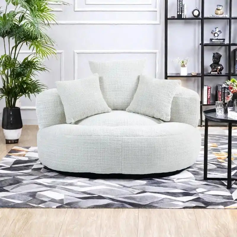 Oversized Round Accent Chair with High Wraparound Back, Chenille Upholstery & 3 Cushions
