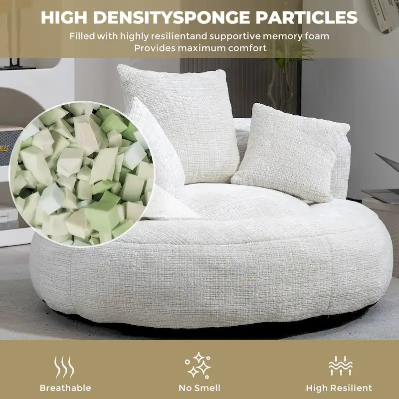 Oversized Round Accent Chair with High Wraparound Back, Chenille Upholstery & 3 Cushions