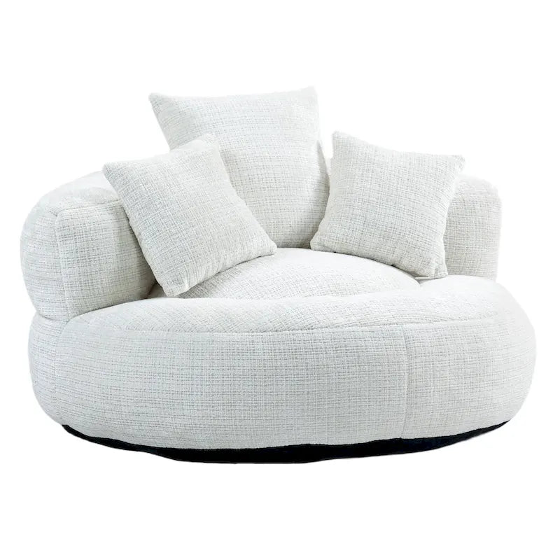 Oversized Round Accent Chair with High Wraparound Back, Chenille Upholstery & 3 Cushions