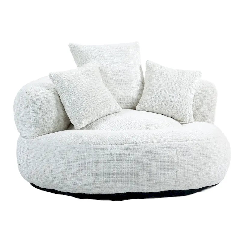 Oversized Round Accent Chair with High Wraparound Back, Chenille Upholstery & 3 Cushions