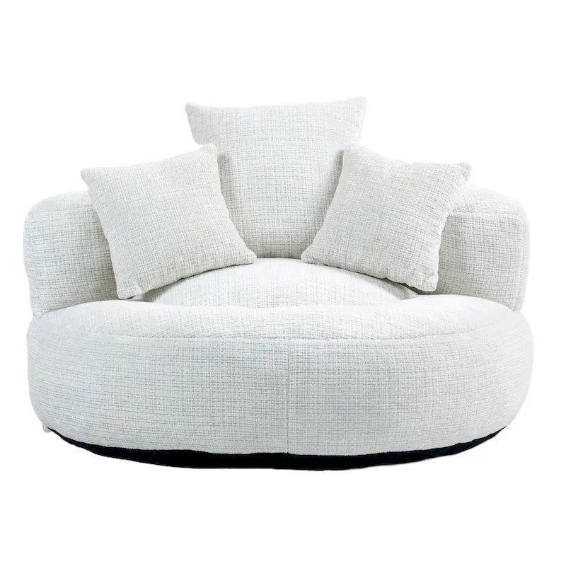 Oversized Round Accent Chair with High Wraparound Back, Chenille Upholstery & 3 Cushions