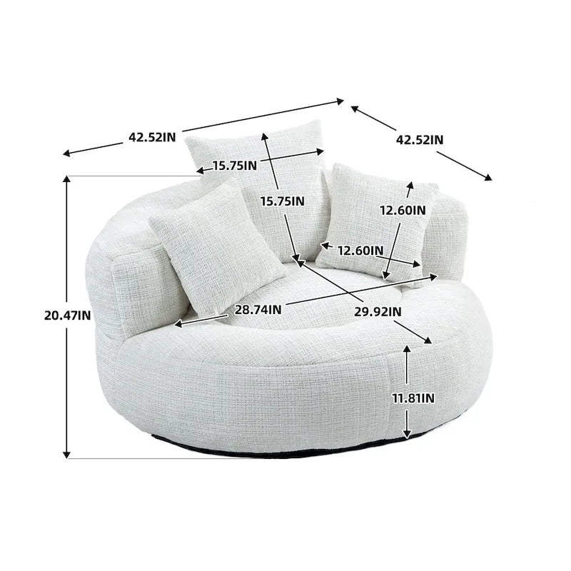 Oversized Round Accent Chair with High Wraparound Back, Chenille Upholstery & 3 Cushions