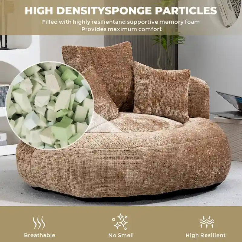 Oversized Round Accent Chair with High Wraparound Back, Chenille Upholstery & 3 Cushions