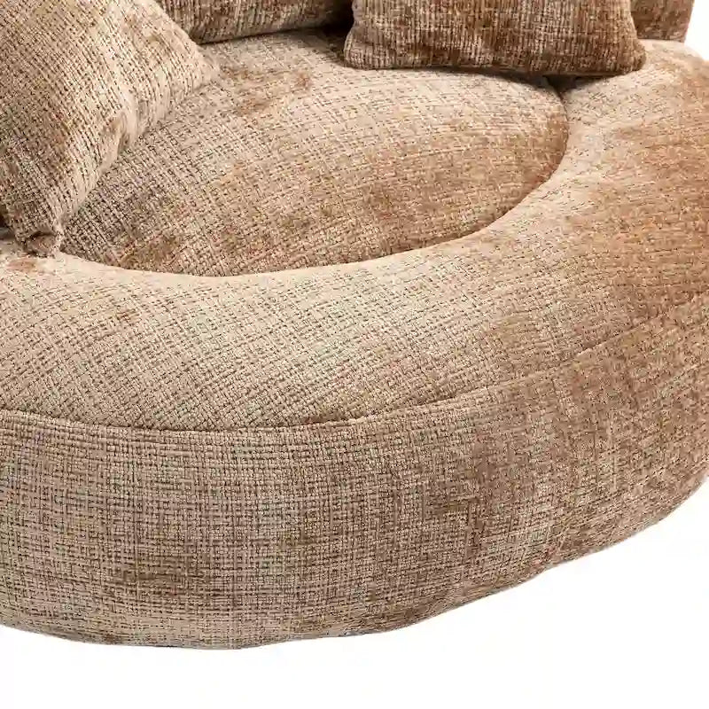 Oversized Round Accent Chair with High Wraparound Back, Chenille Upholstery & 3 Cushions