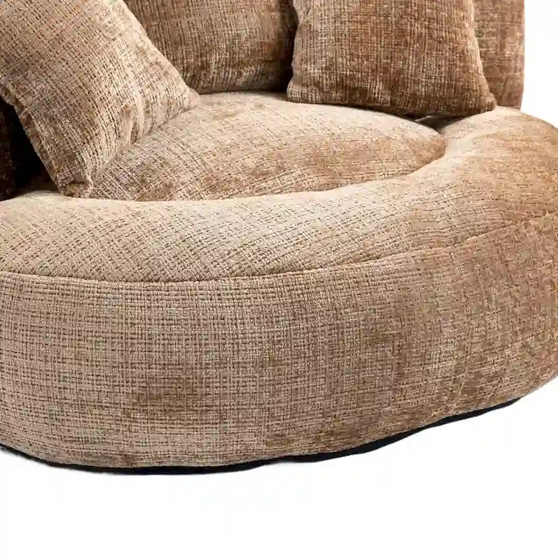 Oversized Round Accent Chair with High Wraparound Back, Chenille Upholstery & 3 Cushions