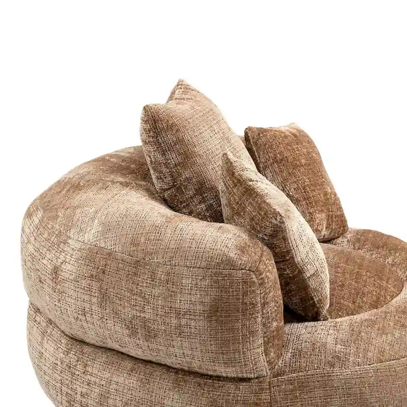 Oversized Round Accent Chair with High Wraparound Back, Chenille Upholstery & 3 Cushions