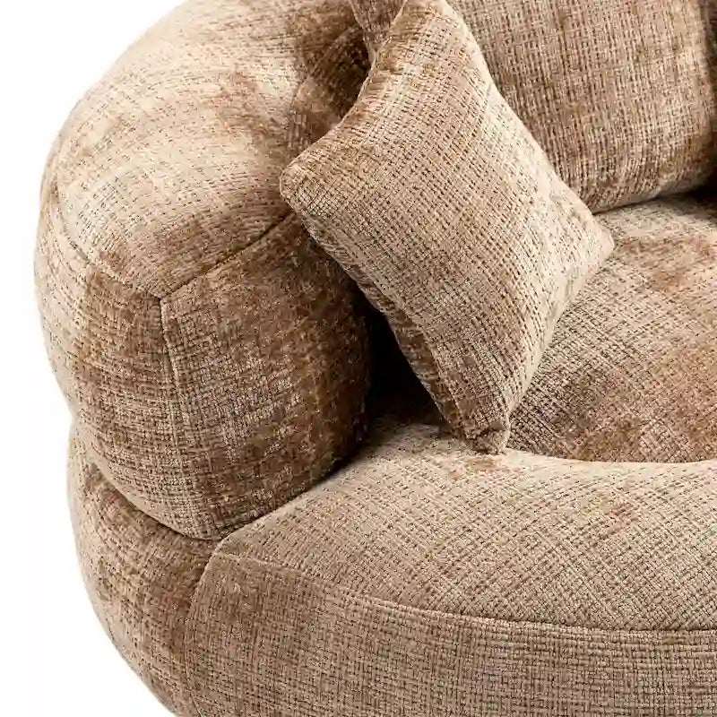 Oversized Round Accent Chair with High Wraparound Back, Chenille Upholstery & 3 Cushions