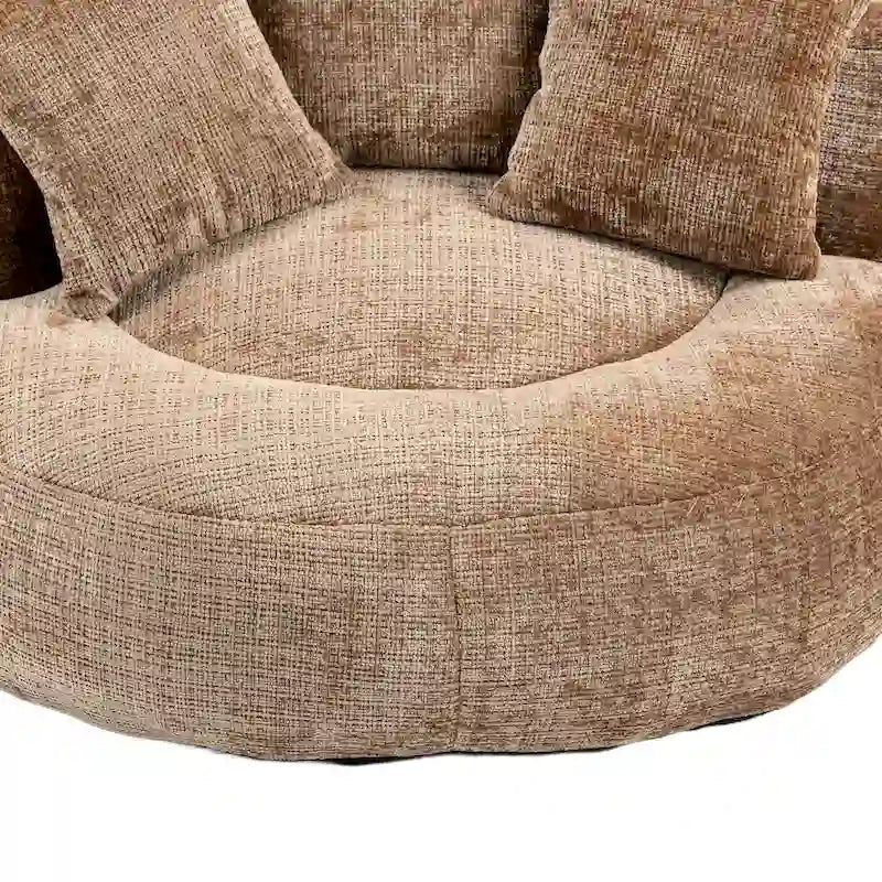 Oversized Round Accent Chair with High Wraparound Back, Chenille Upholstery & 3 Cushions
