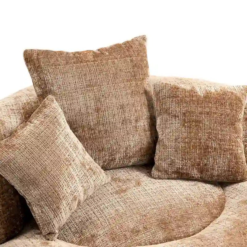 Oversized Round Accent Chair with High Wraparound Back, Chenille Upholstery & 3 Cushions