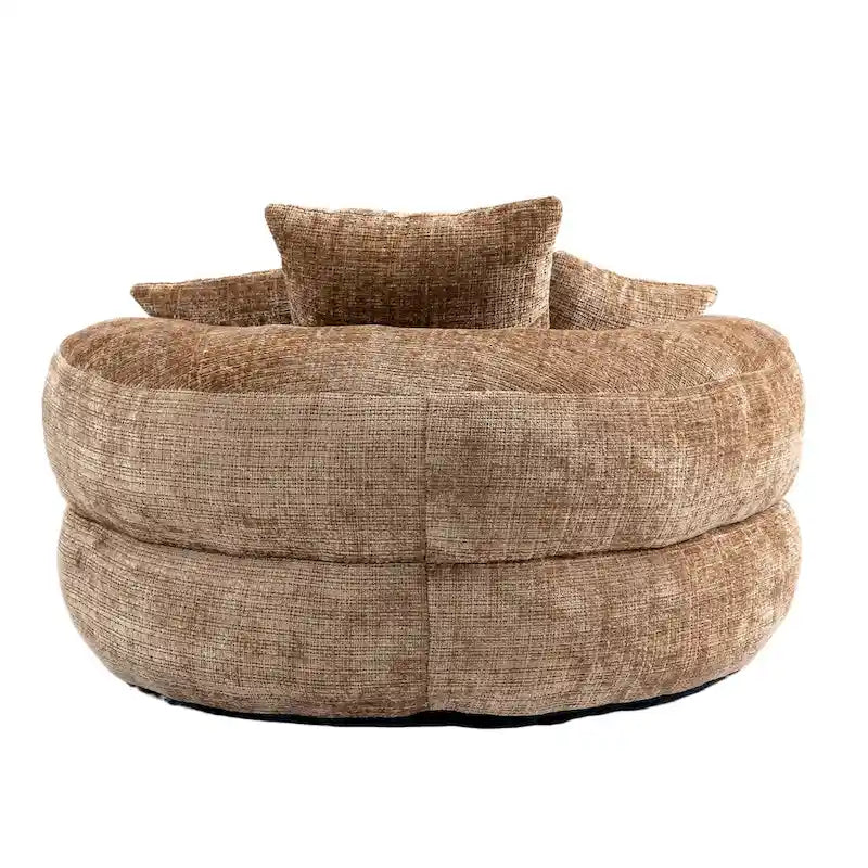 Oversized Round Accent Chair with High Wraparound Back, Chenille Upholstery & 3 Cushions