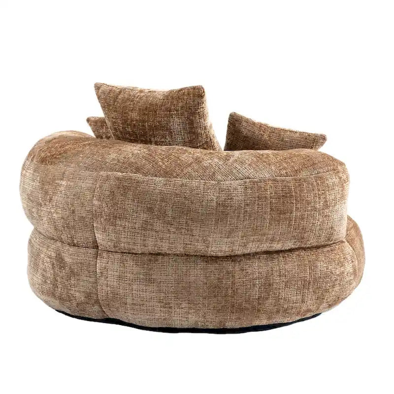 Oversized Round Accent Chair with High Wraparound Back, Chenille Upholstery & 3 Cushions