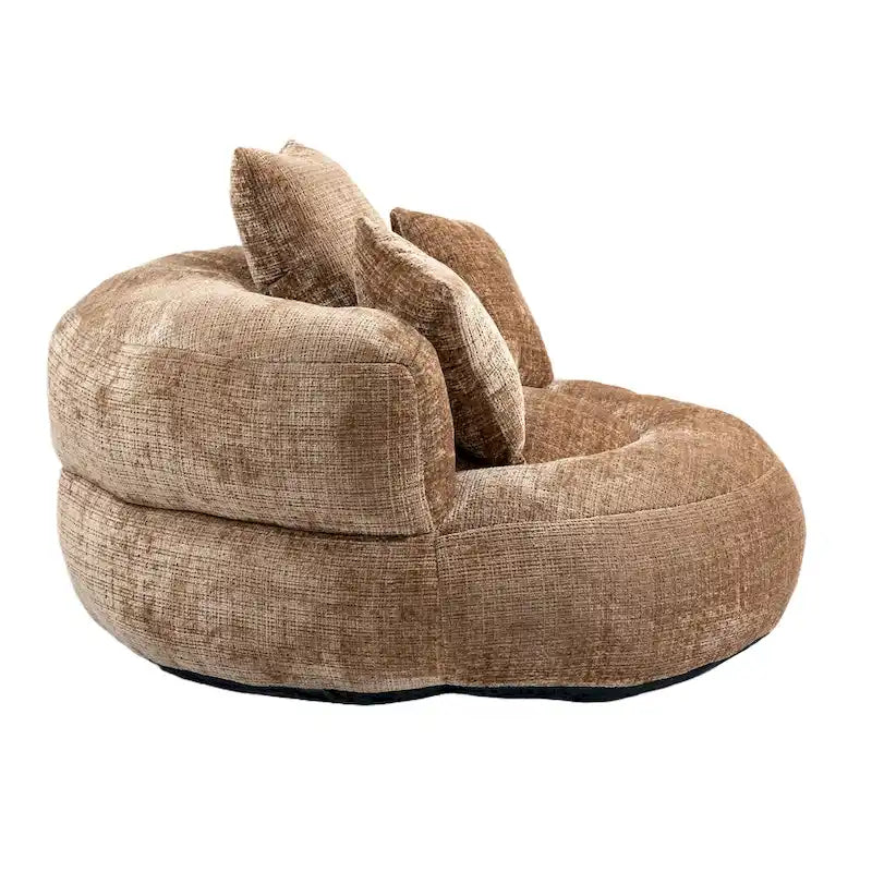 Oversized Round Accent Chair with High Wraparound Back, Chenille Upholstery & 3 Cushions